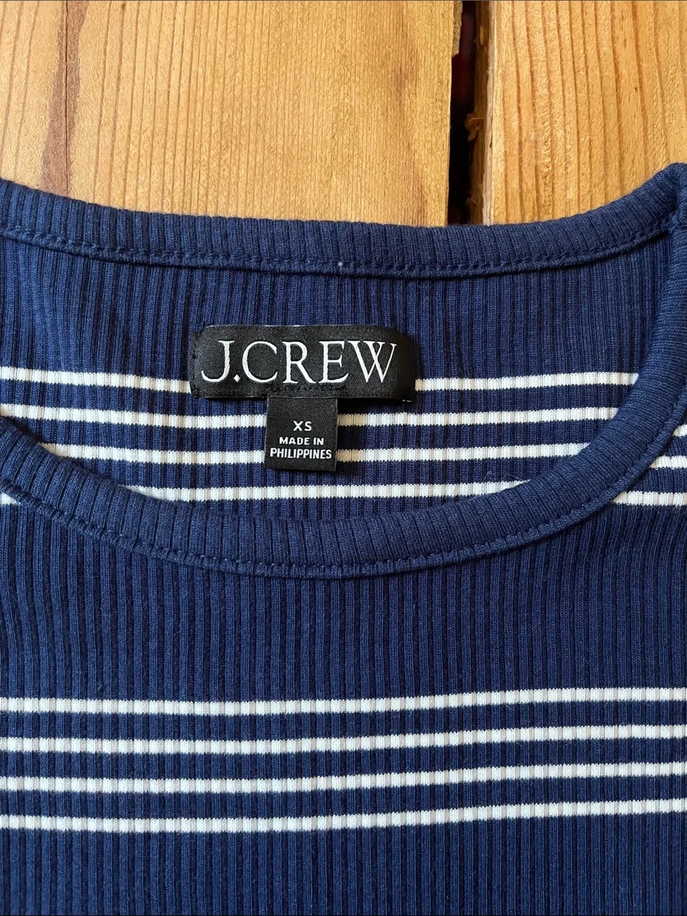J CREW XS Navy Vintage Rib Ruffle-Sleeve Shirt in Stripe